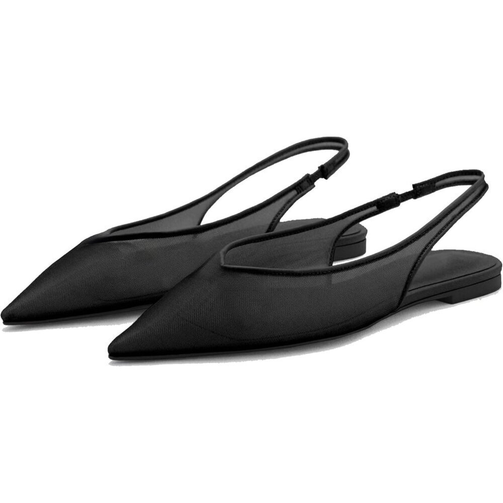 Women's Mesh Black Comfortable Slingback Elegant chic Flats Shoes For Party